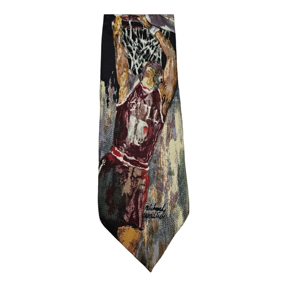 Richard Wallich Slam Dunk 100% Silk Tie Watercolor Basketball